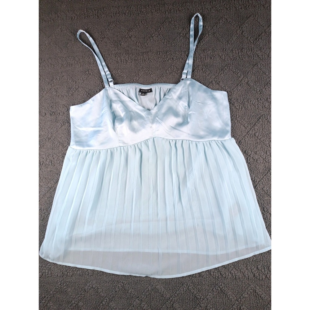 Torrid Size 0 XL Light Blue Satin and Pleated Chiffon Babydoll Camisole Top